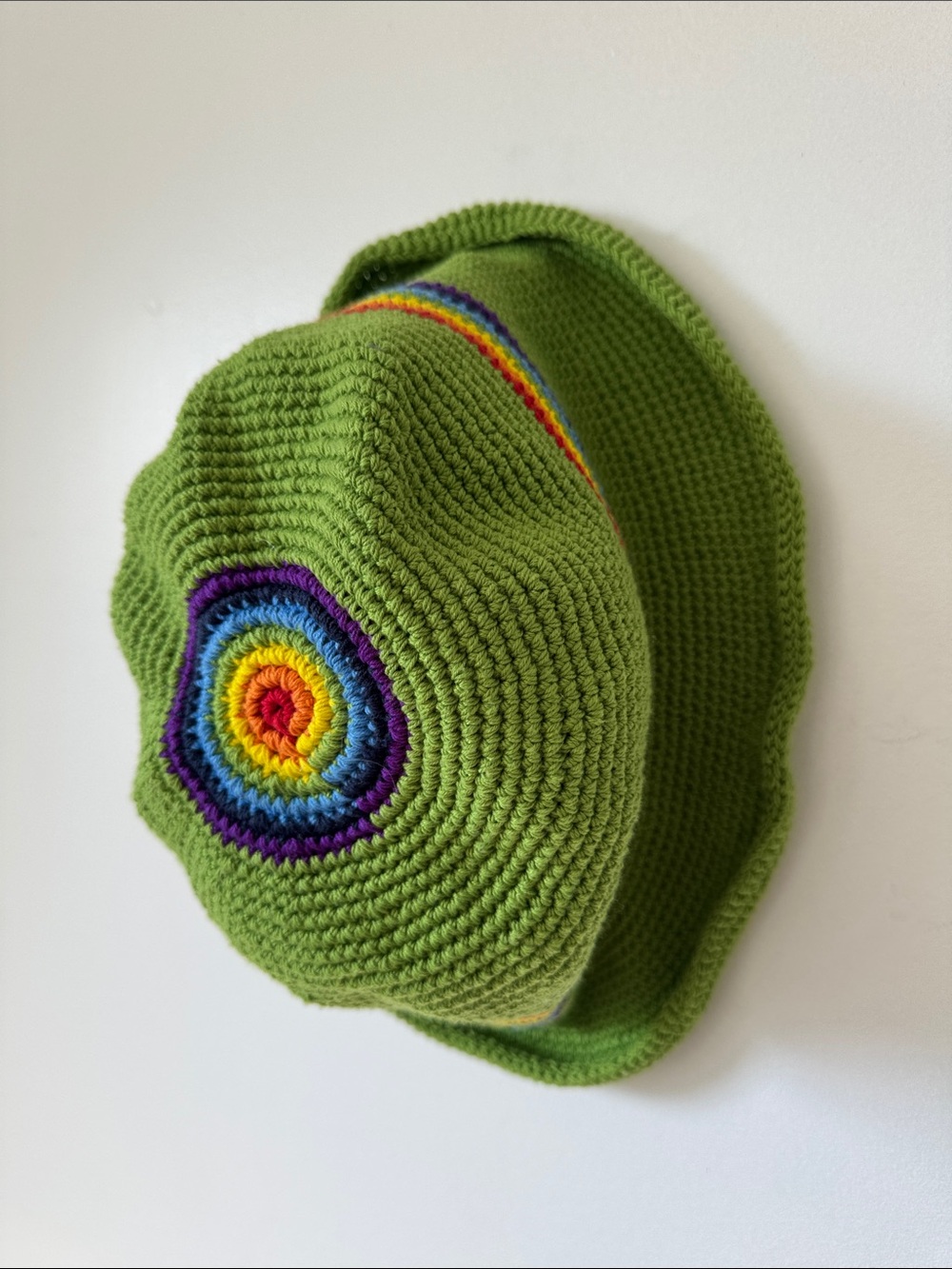 Green Bucket Hat with Rainbow Accents